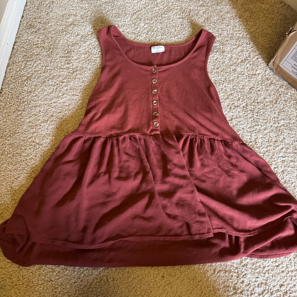 Others Follow Sleeveless Babydoll Tank Top Brown Women's Size Large Relaxed Fit - Picture 1 of 3